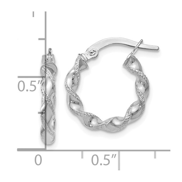 10K White Gold Textured Twisted Hinged Hoop Earrings - Main Image